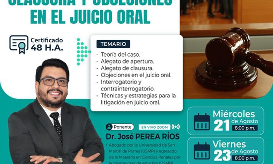 Curso en Litigación Oral Penal: ALEGATOS DE APERTURA, CLAUSURA Y